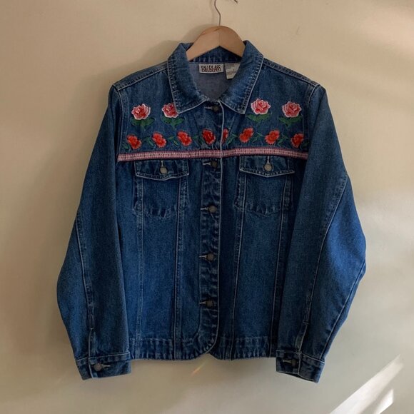 VTG 90s Embroidered Floral Denim Jacket by Bill Blass Women's Size M - Picture 1 of 6